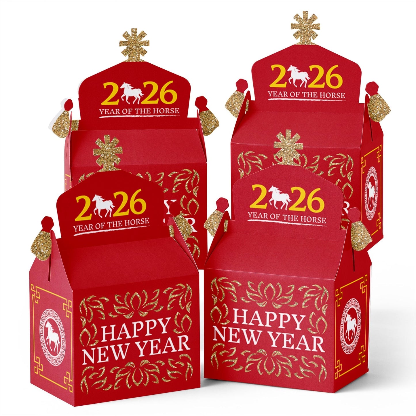 Chinese New Year - Treat Box Party Favors - 2026 Year of the Horse Goodie Gable Boxes - Set of 12