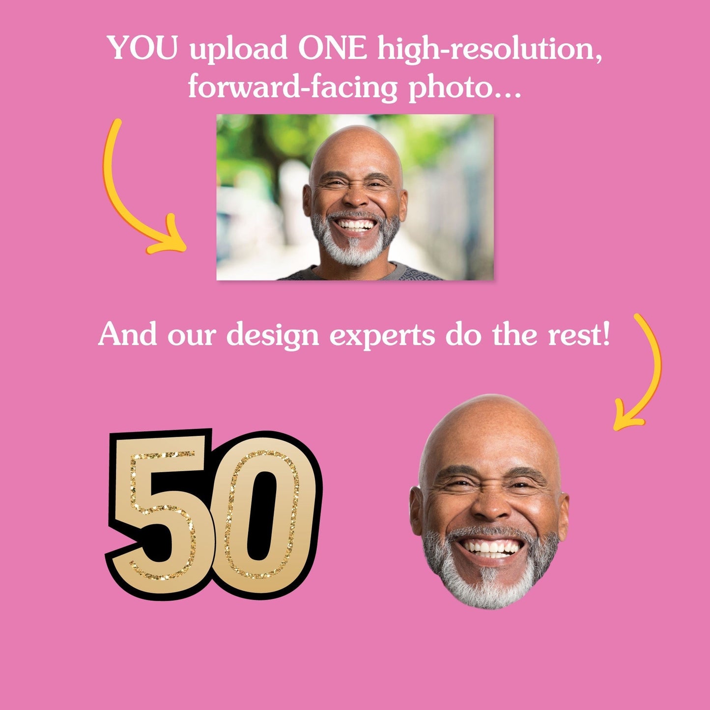 Custom 50th Birthday Face Cutout Straw Decor - 24 Ct