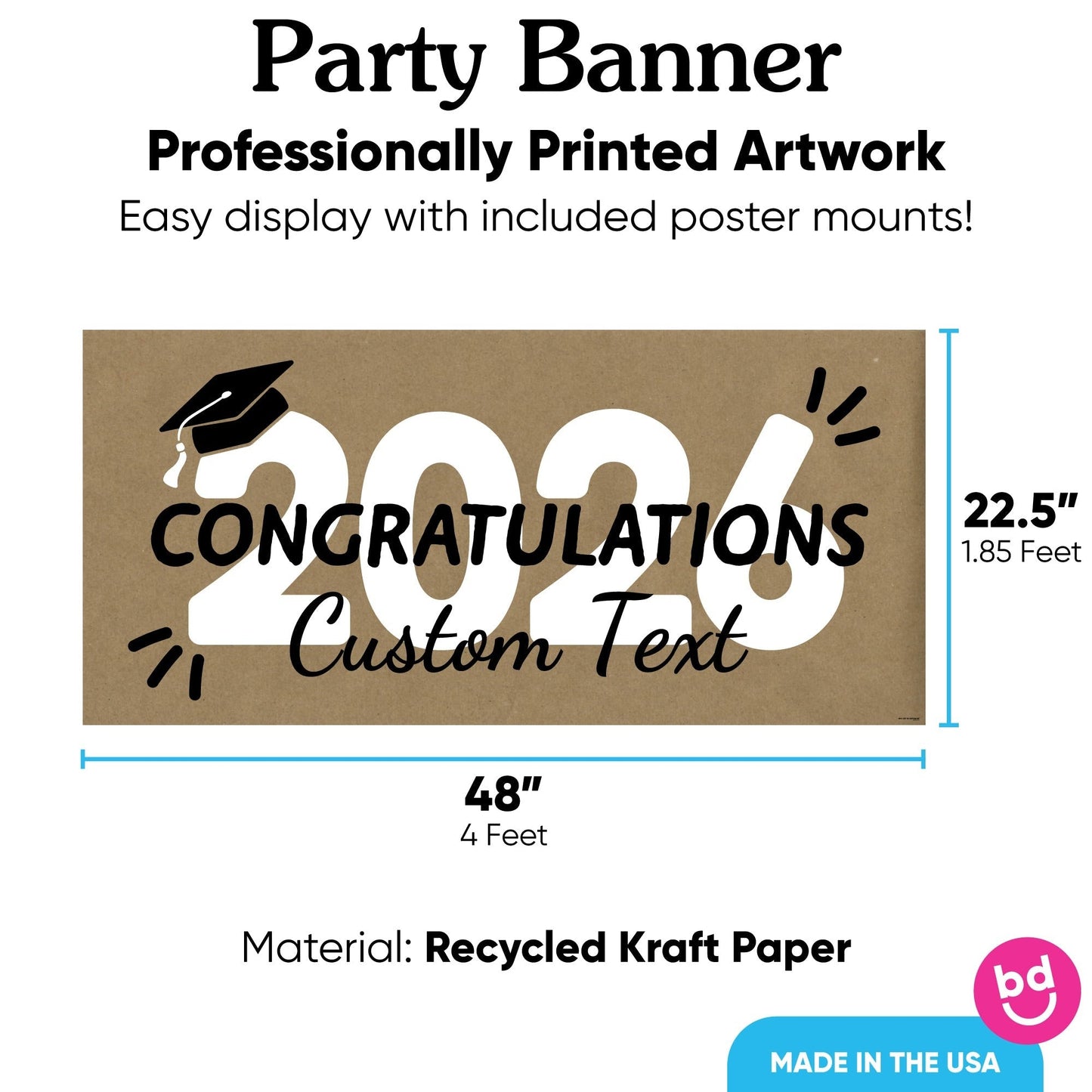 Custom Text Black & White 2026 Grad Kraft Banner