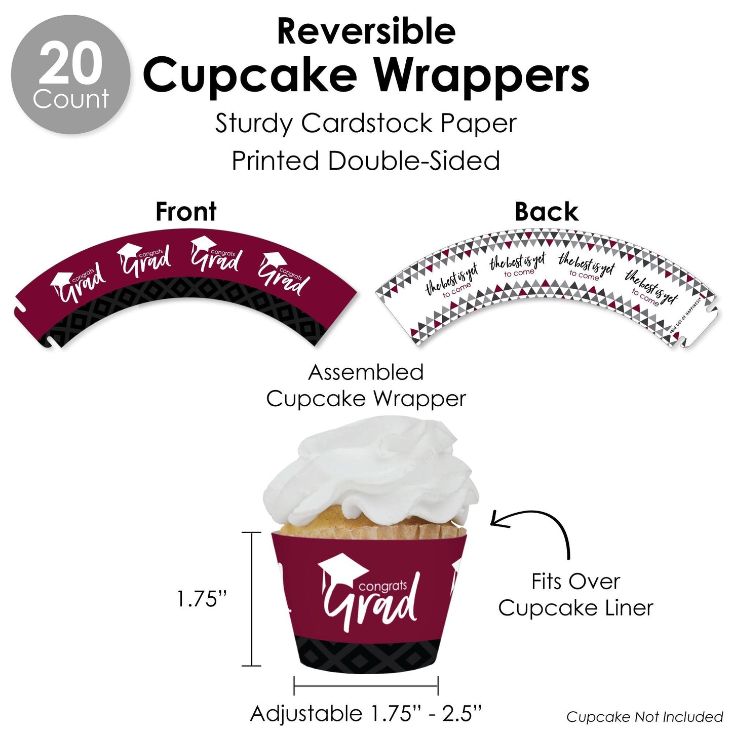 Maroon Grad - Best is Yet to Come - Burgundy Graduation Party Favors and Cupcake Kit - Fabulous Favor Party Pack - 100 Pieces