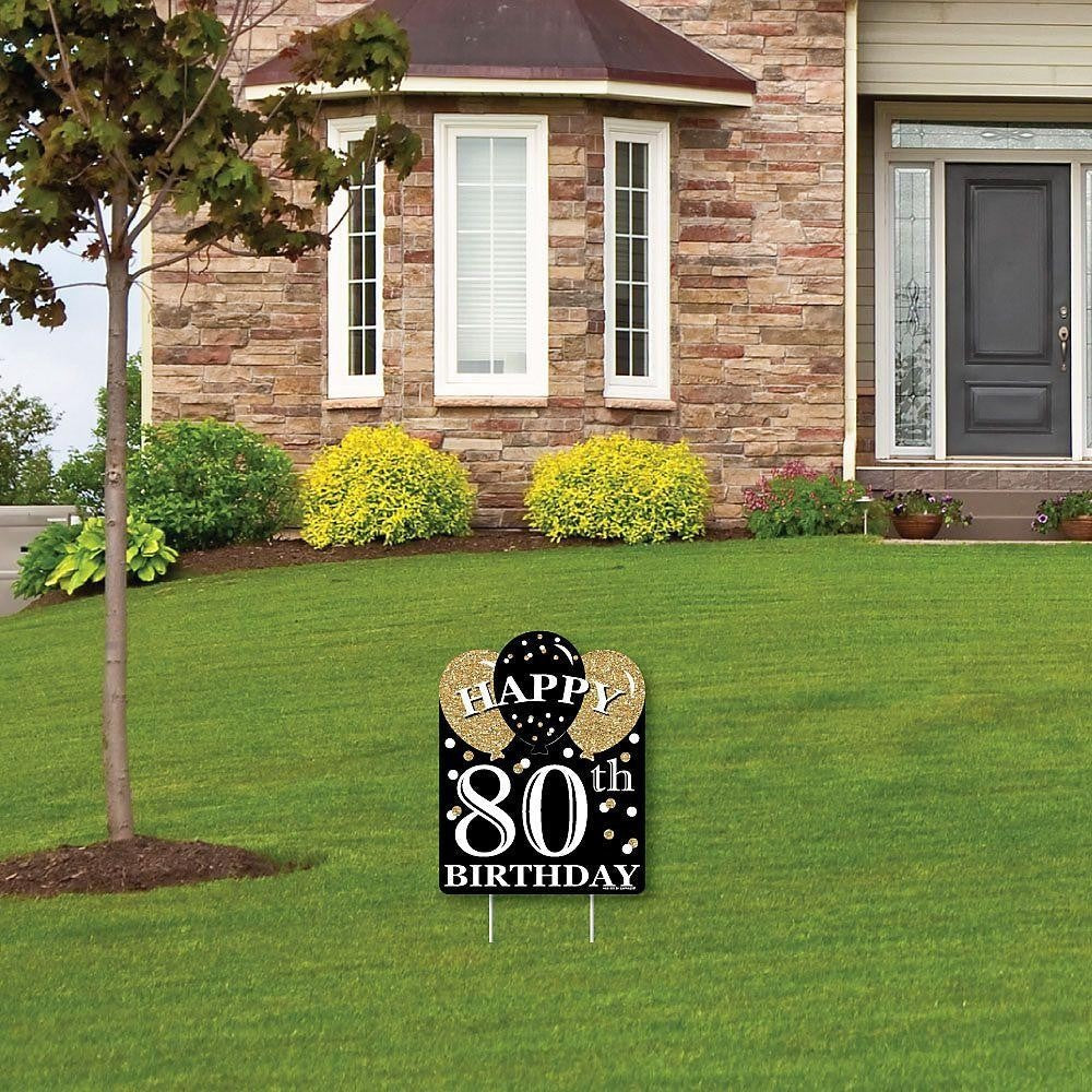 Adult 80th Birthday - Gold - Outdoor Lawn Sign - Birthday Party Yard Sign - 1 Piece