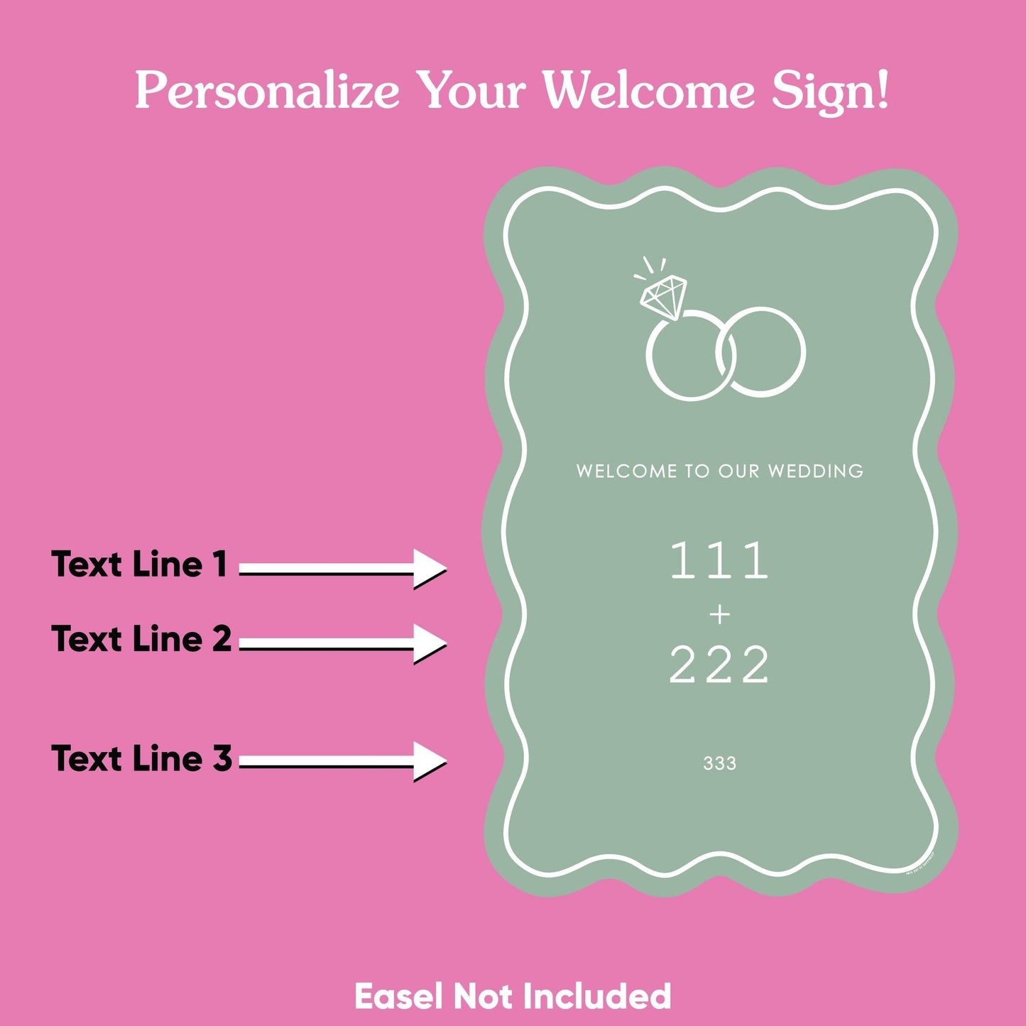 Personalized Text Sage Green Wedding Rings Welcome Sign (Select Your Size)