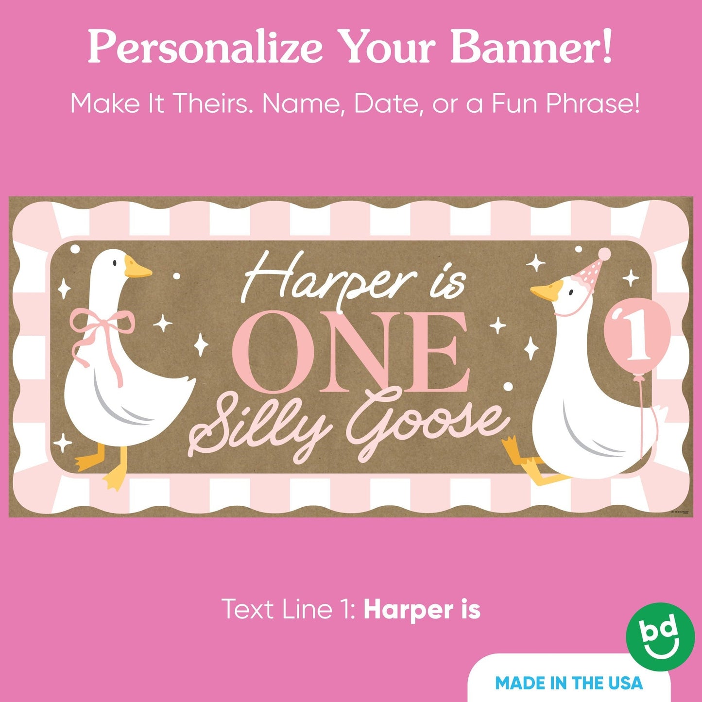 Custom Text One Silly Goose Pink Kraft Banner