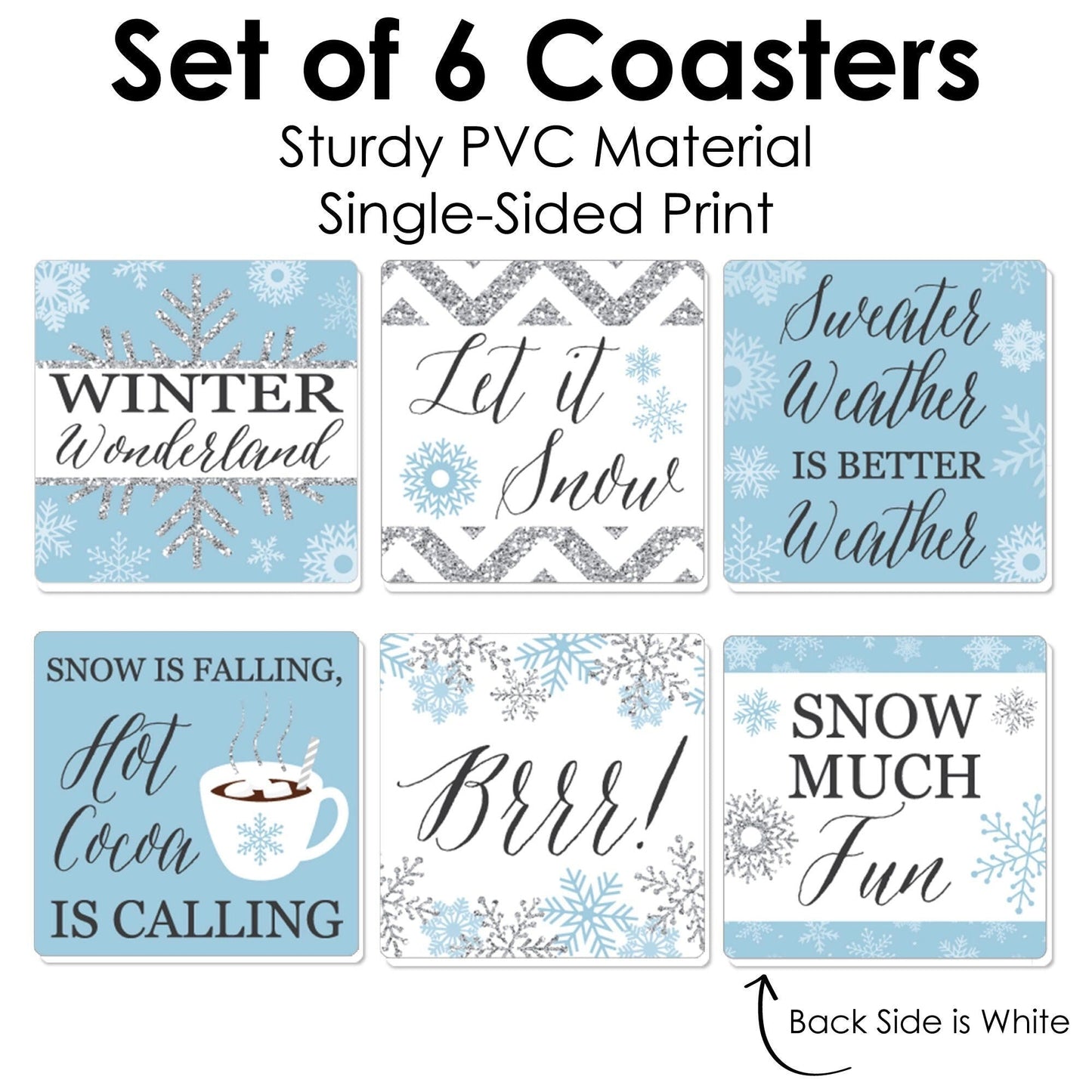Winter Wonderland - Snowflake Holiday Party and Winter Wedding Decorations - Drink Coasters - Set of 6