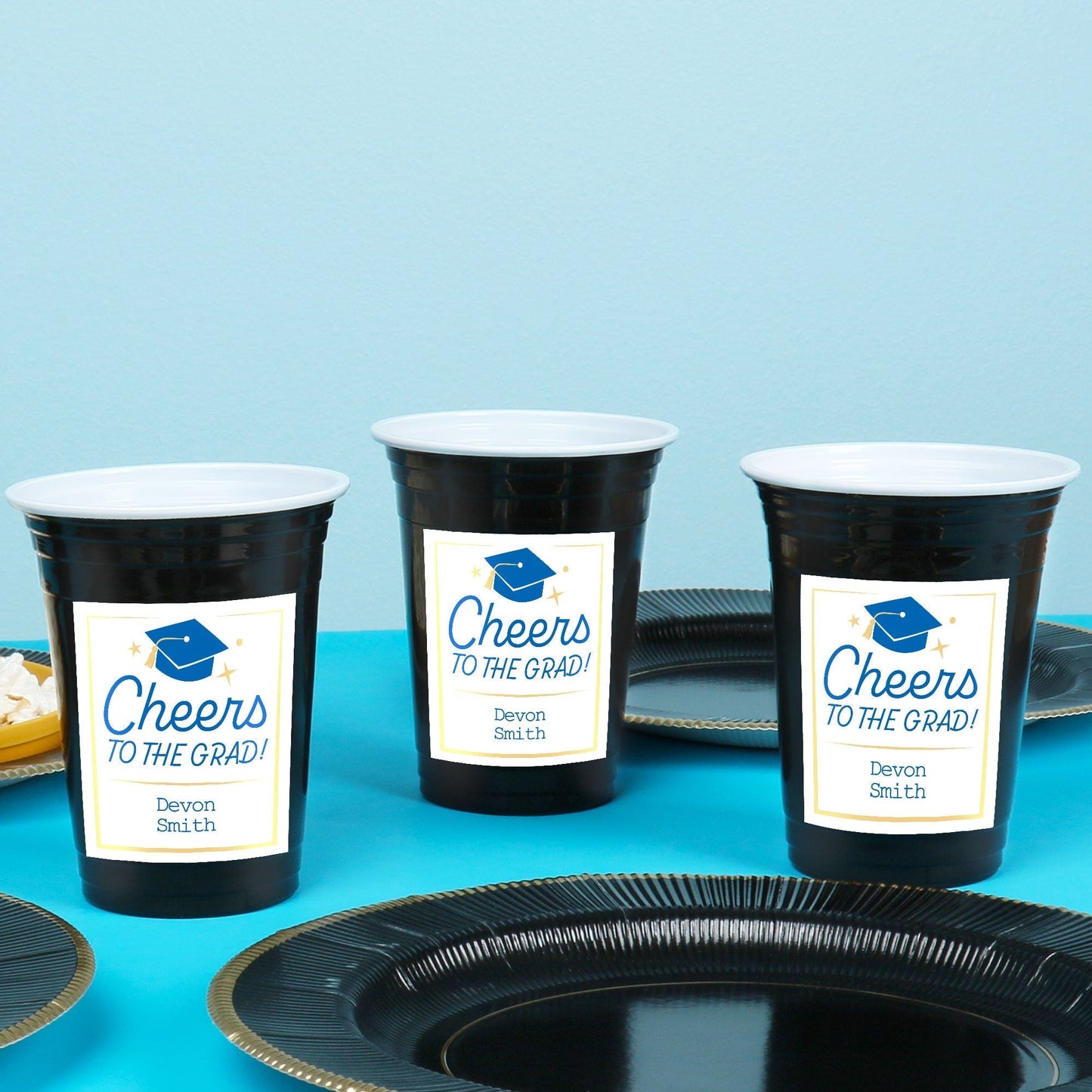 Custom Text Party Cups - Blue Graduation - 16 Ct
