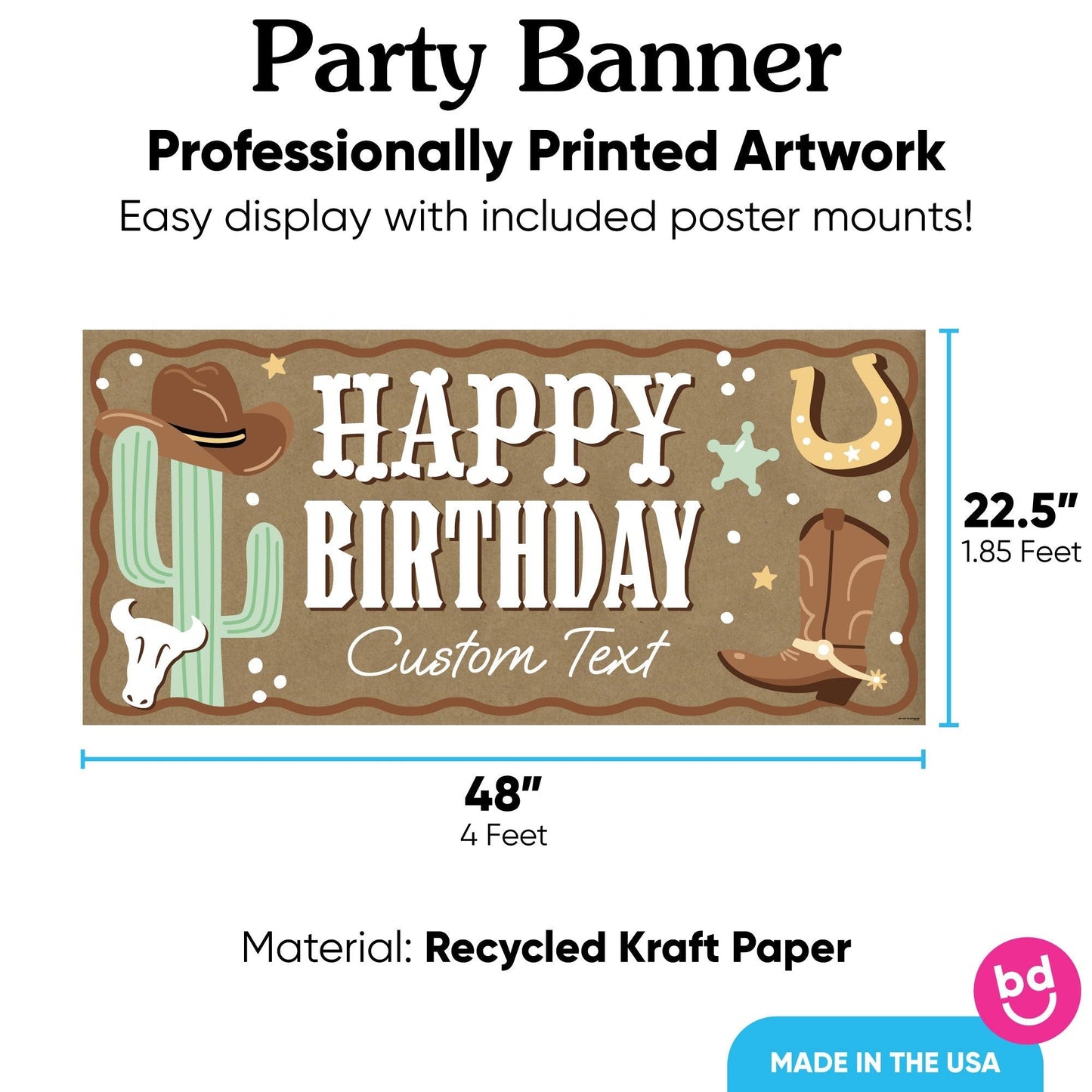 Custom Text Western Hoedown Birthday Kraft Banner