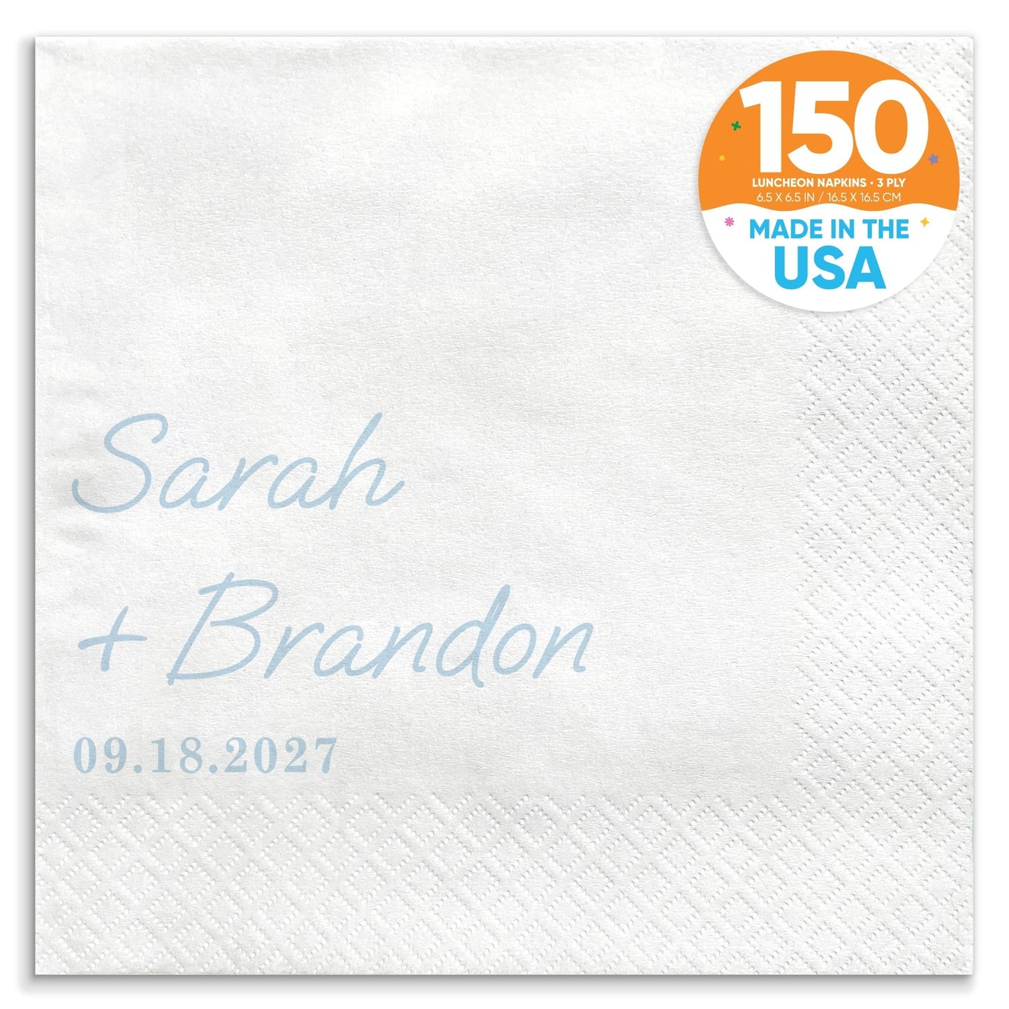 Custom Text - Dusty Blue Simple Wedding Script Napkins