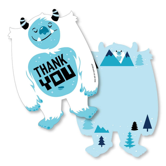 Yeti to Party - Shaped Thank You Cards - Abominable Snowman Party or Birthday Party Thank You Note Cards with Envelopes - Set of 12