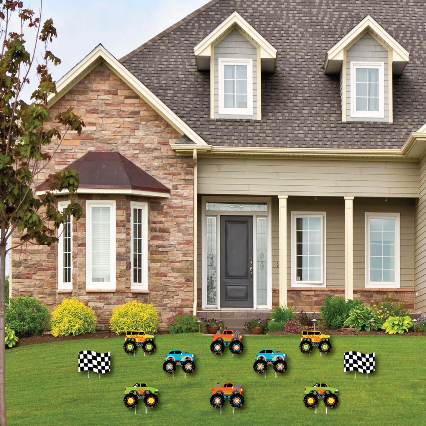 Smash and Crash - Monster Truck - Lawn Decorations - Outdoor Boy Birthday Party Yard Decorations - 10 Piece