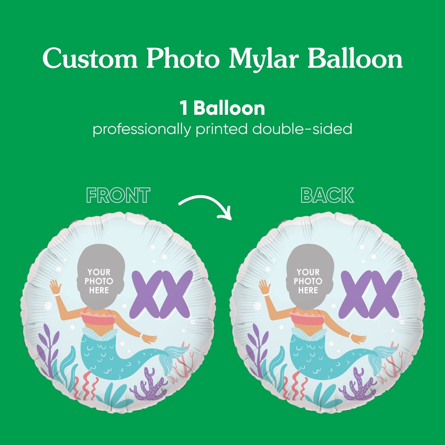 Custom Face Balloon - Mermaid - Double Sided - 1 Ct