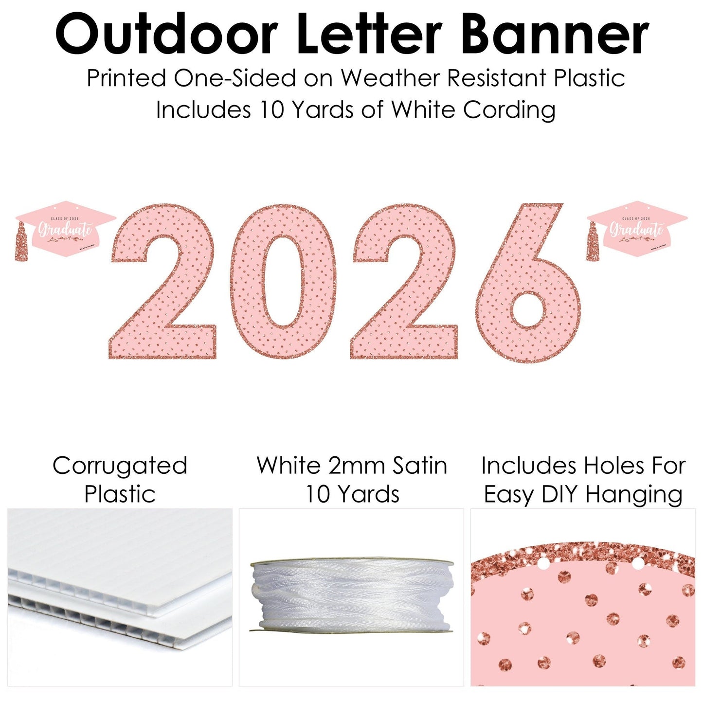 Rose Gold Grad - Large Graduation Party Decorations - 2026 - Outdoor Letter Banner