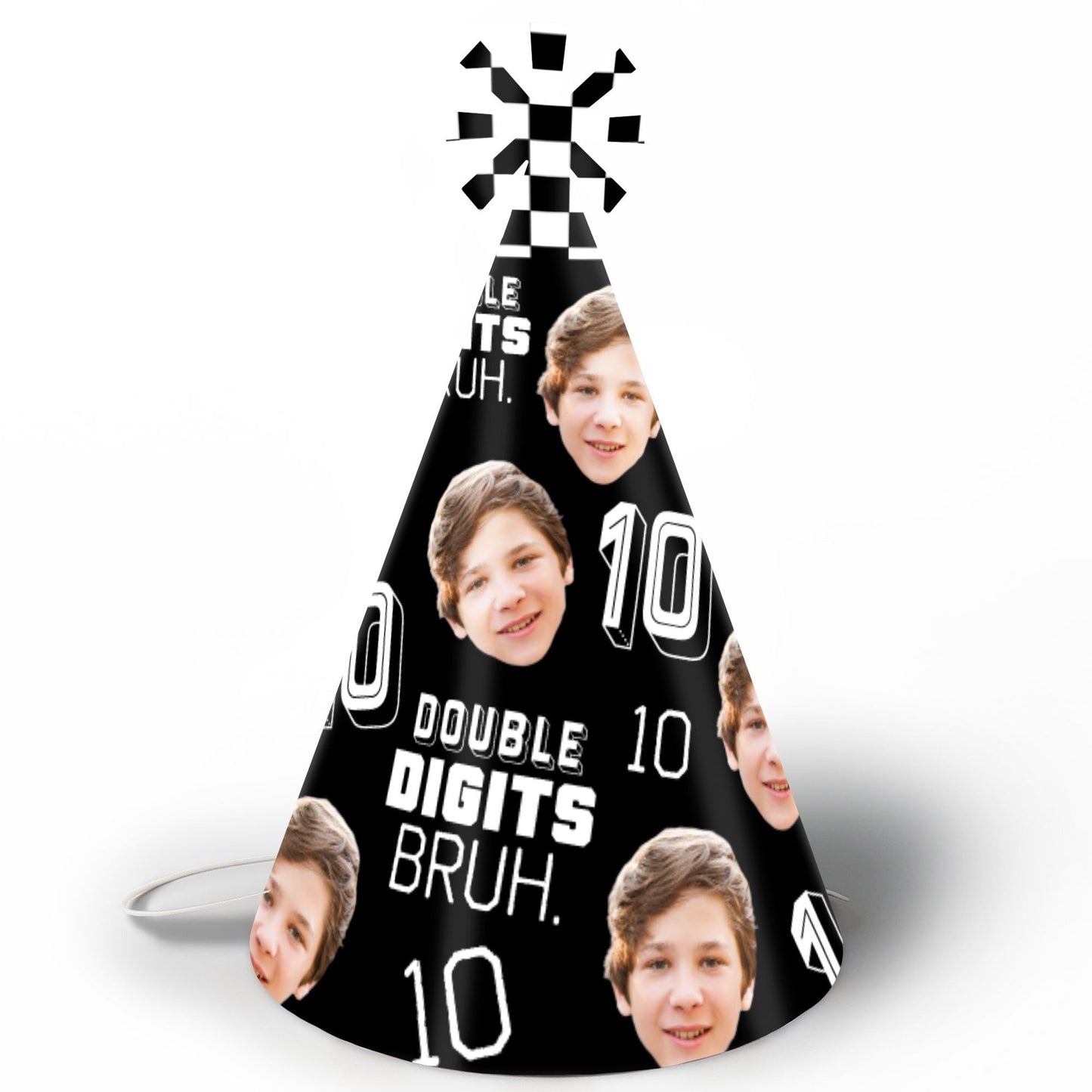 Custom Photo 10th Birthday Bruh Cone Hat - 8 Ct