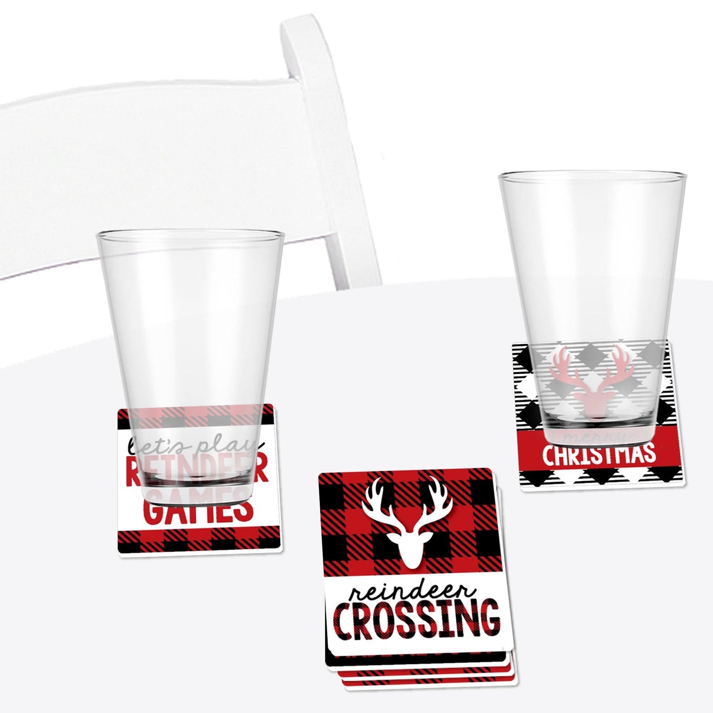 Prancing Plaid - Funny Reindeer Holiday and Christmas Party Decorations - Drink Coasters - Set of 6