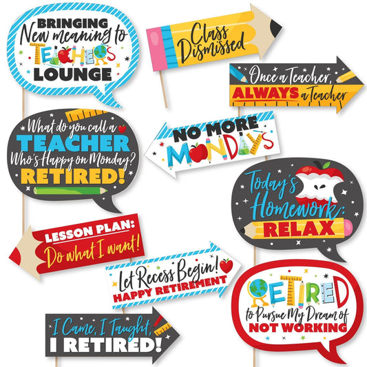 Funny Teacher Retirement - Happy Retirement Party Photo Booth Props Kit - 10 Piece