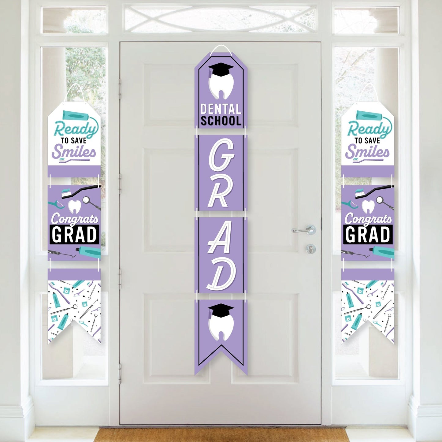 Dental School Grad - Hanging Vertical Paper Door Banners - Dentistry and Hygienist Graduation Party Wall Decoration Kit - Indoor Door Decor