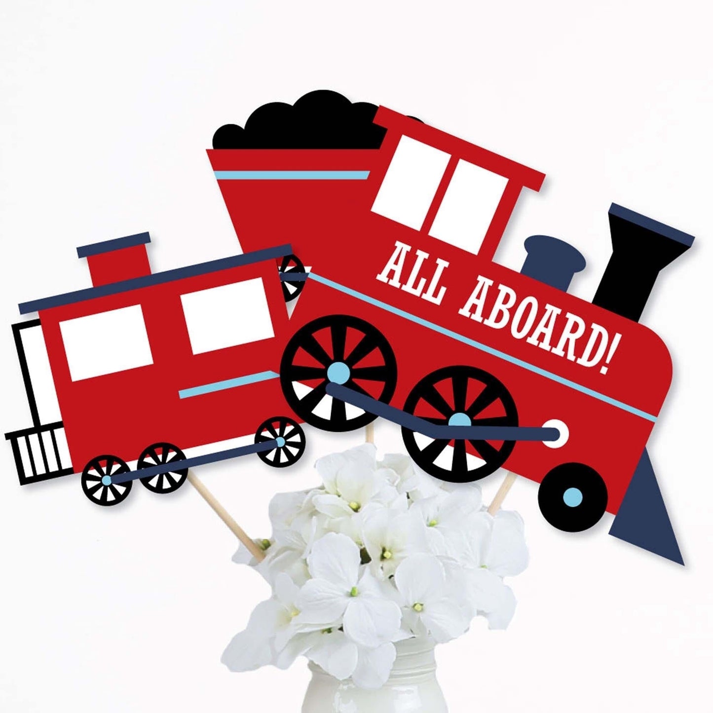 Railroad Party Crossing - Steam Train Birthday Party or Baby Shower Centerpiece Sticks - Table Toppers - Set of 15