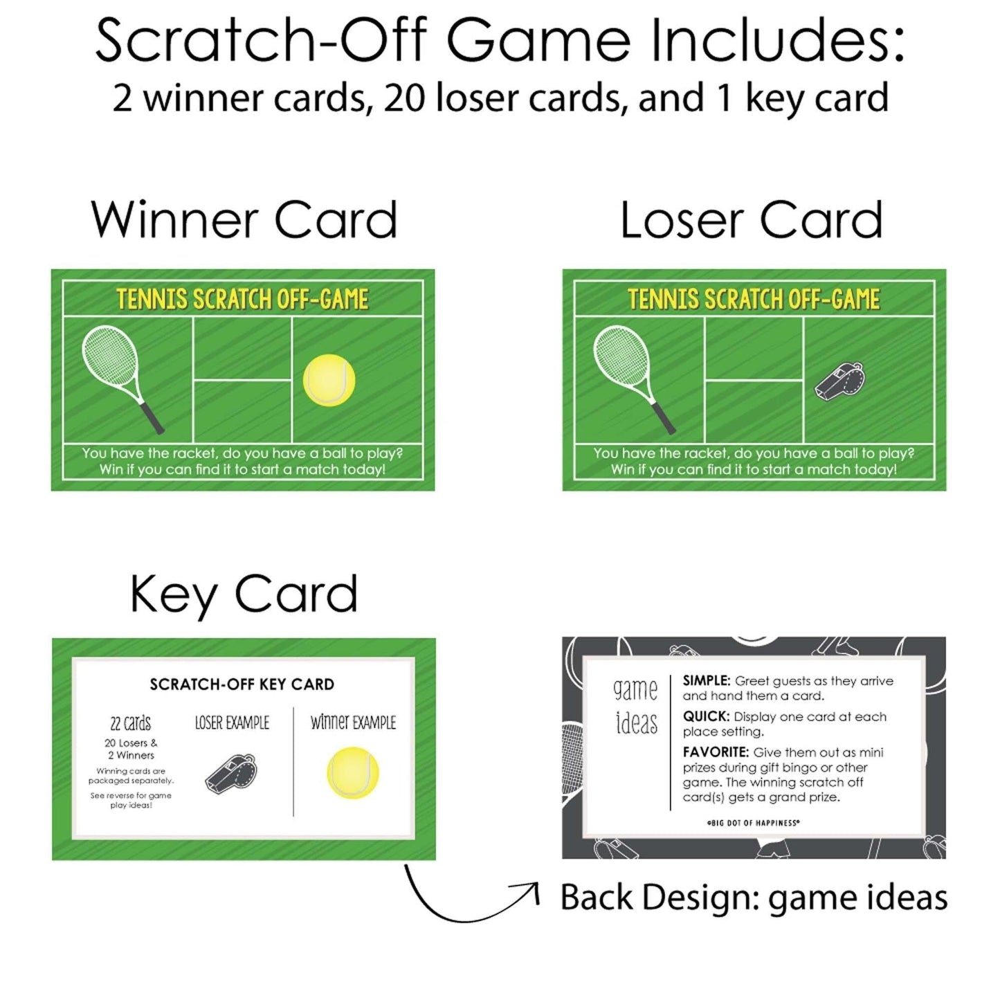 You Got Served - Tennis - Baby Shower or Birthday Party Scratch Off Cards - 22 Cards