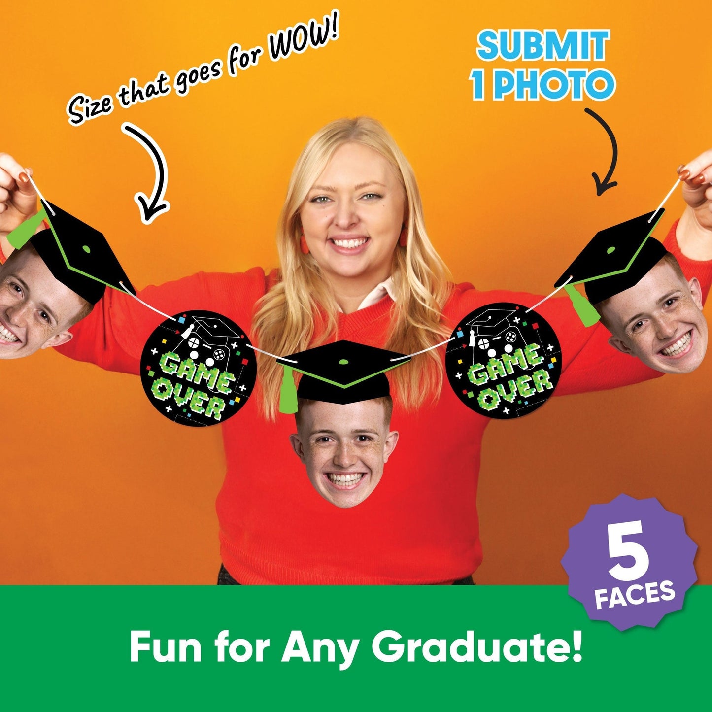 Custom Face Video Game Graduation Garland Banner