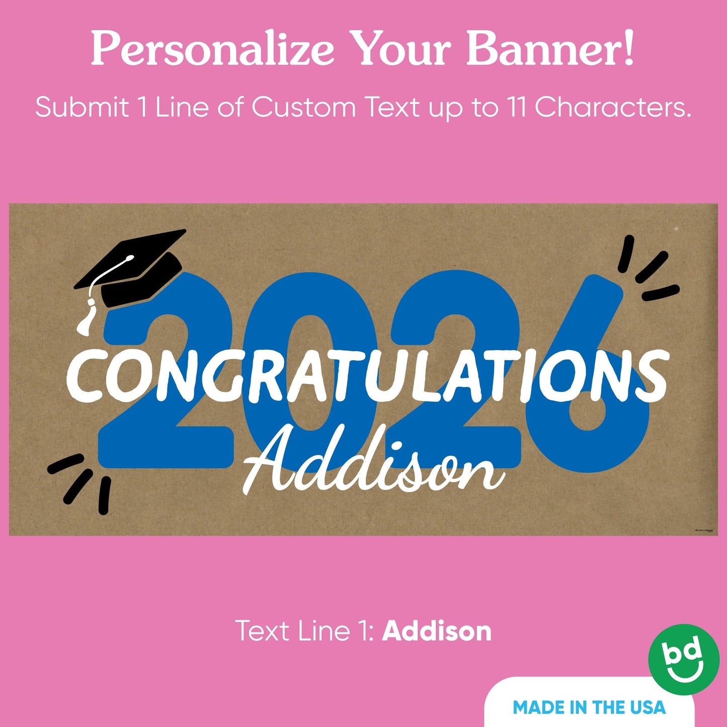 Custom Text Blue 2026 Grad Kraft Banner