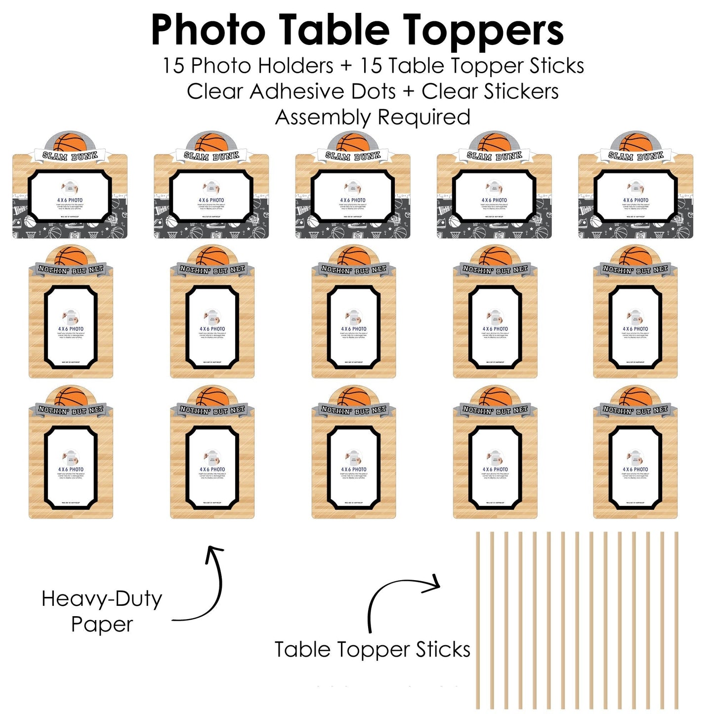 Nothin' But Net - Basketball - Baby Shower or Birthday Party Picture Centerpiece Sticks - Photo Table Toppers - 15 Pieces