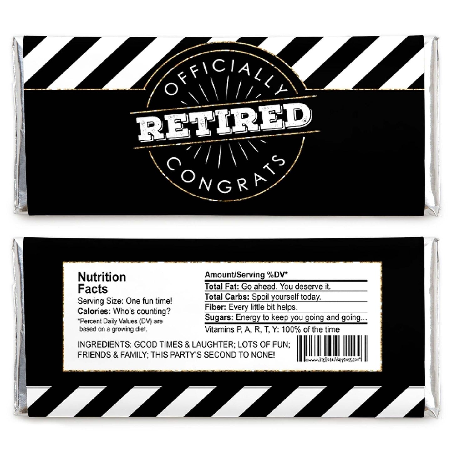 Happy Retirement - Candy Bar Wrapper Retirement Party Favors - Set of 24