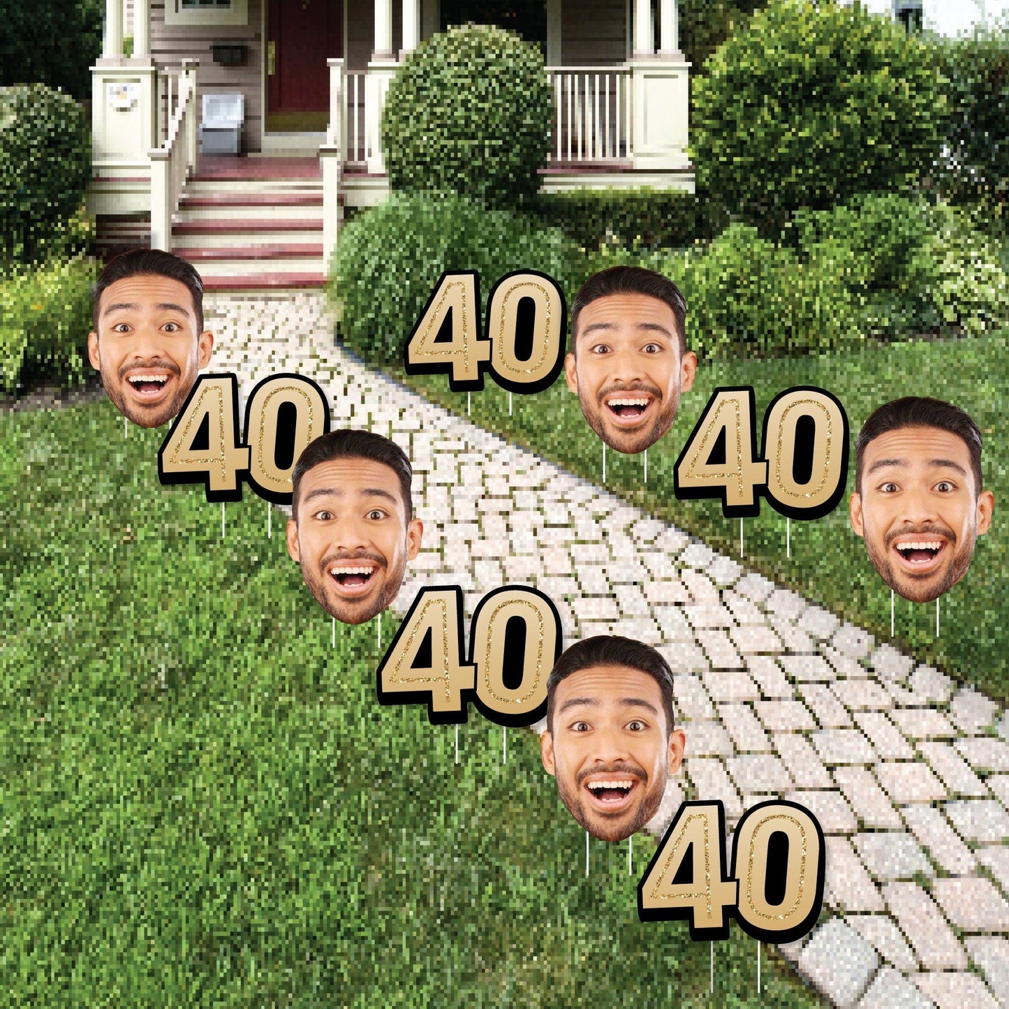 Custom Face Yard Signs - 40th Birthday - 10 Pc