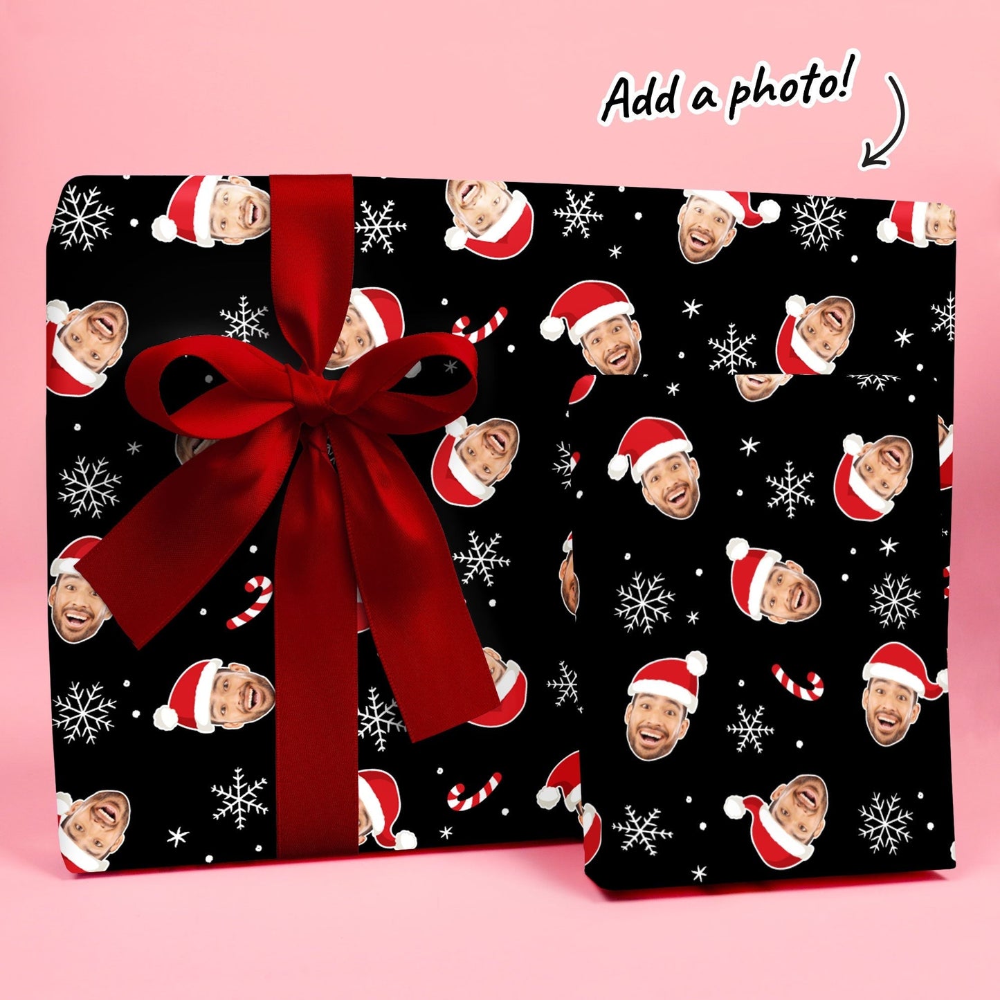 Custom Face Wrapping Paper - Santa Claus on Black