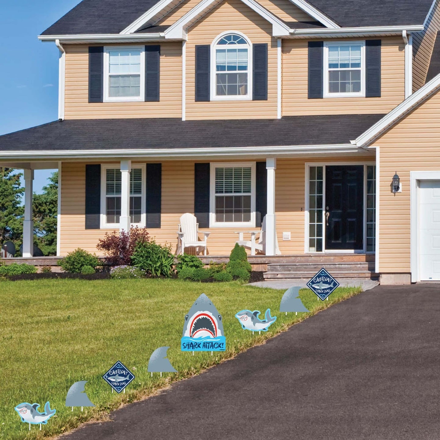 Shark Zone - Yard Sign & Outdoor Lawn Decorations - Jawsome Shark Party or Birthday Party Yard Signs - Set of 8