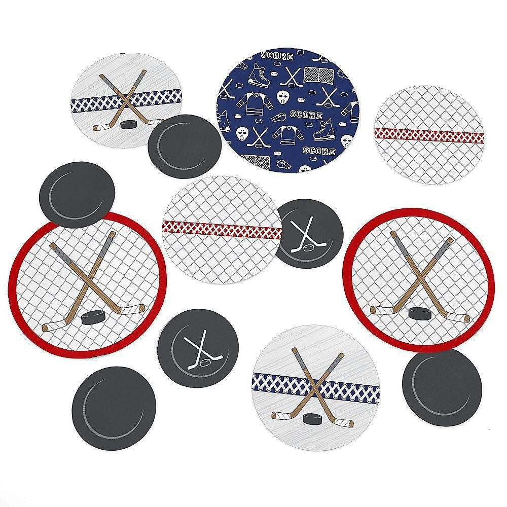 Shoots & Scores! - Hockey - Baby Shower or Birthday Party Giant Circle Confetti - Hockey Party Decorations - Large Confetti 27 Count