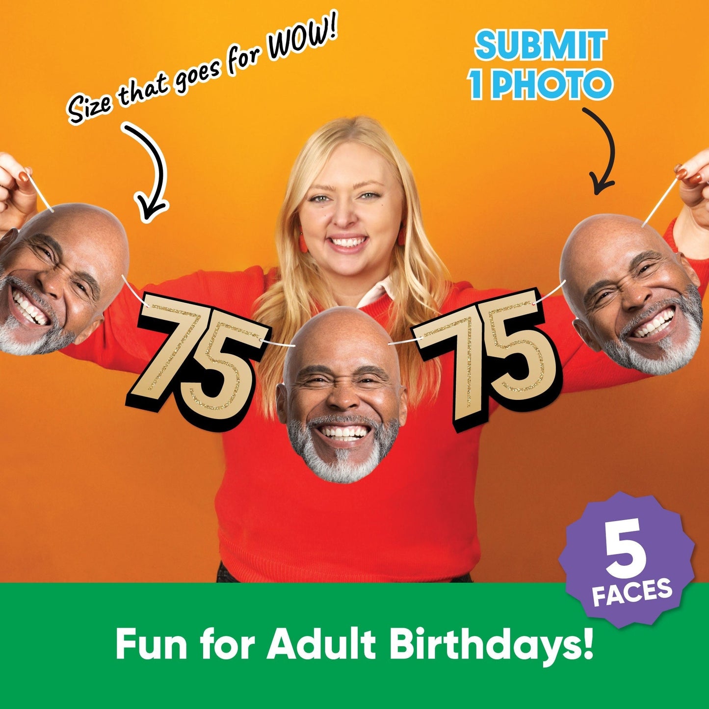 Custom Face 75th Birthday Garland Banner