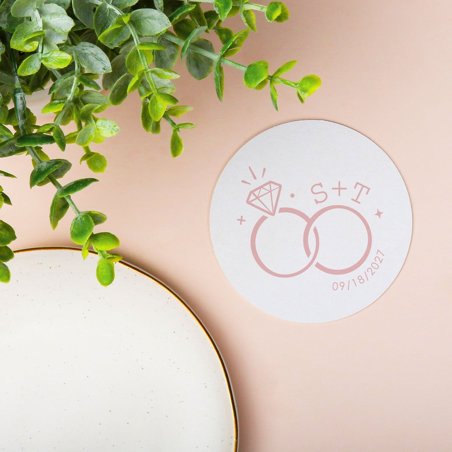 Custom Text Coasters - Wedding Rings