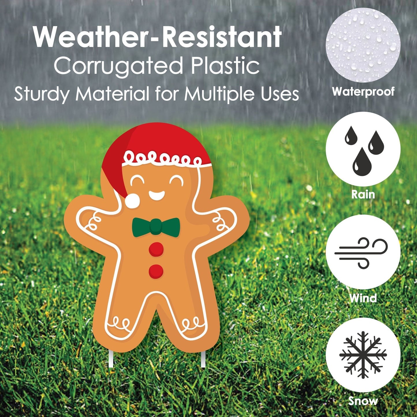Gingerbread Christmas - Lawn Decorations - Outdoor Gingerbread Man Holiday Party Yard Decorations - 10 Piece