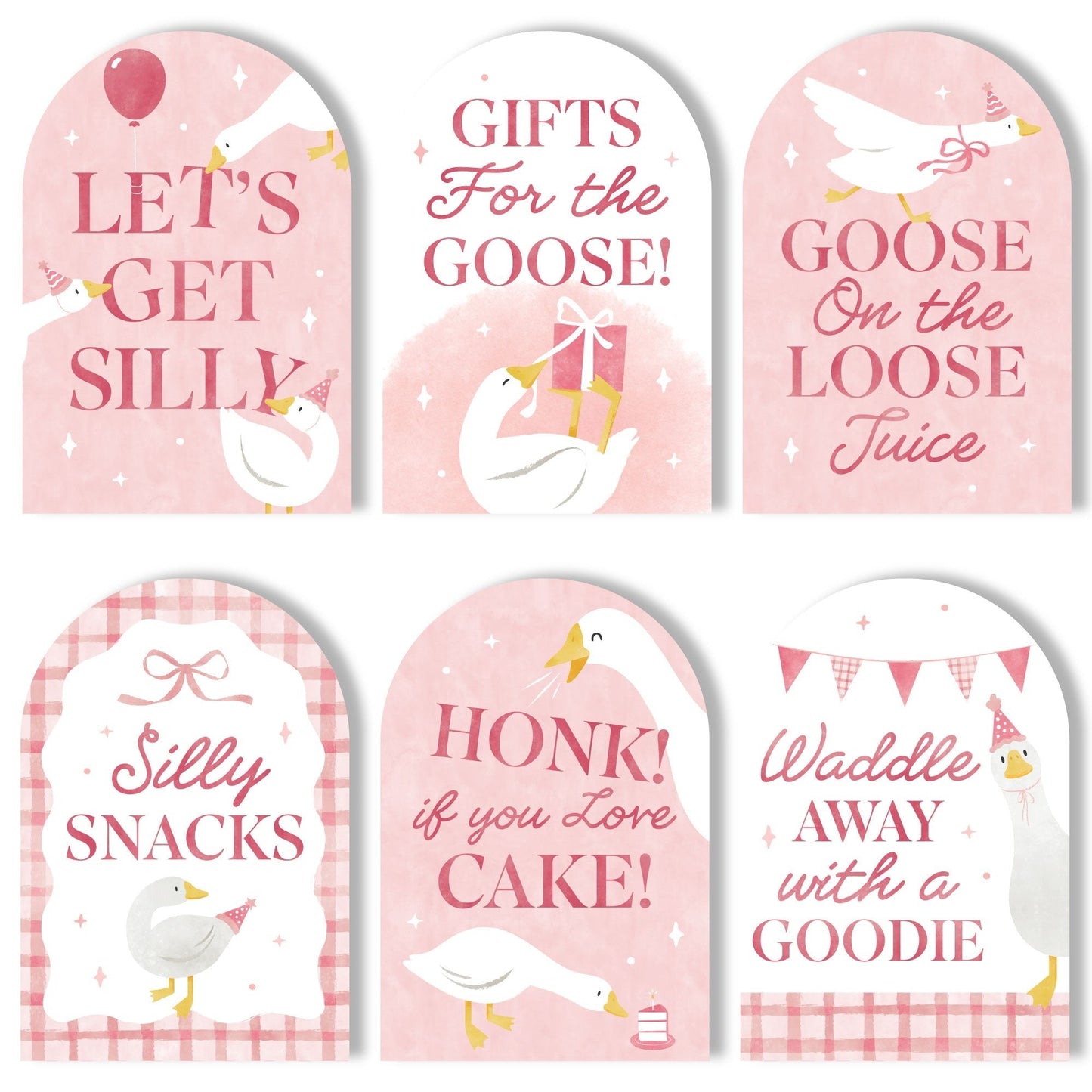 One Silly Goose Pink Party Signs Set - 6 Ct
