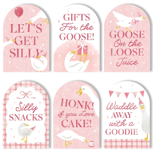 One Silly Goose Pink Party Signs Set - 6 Ct