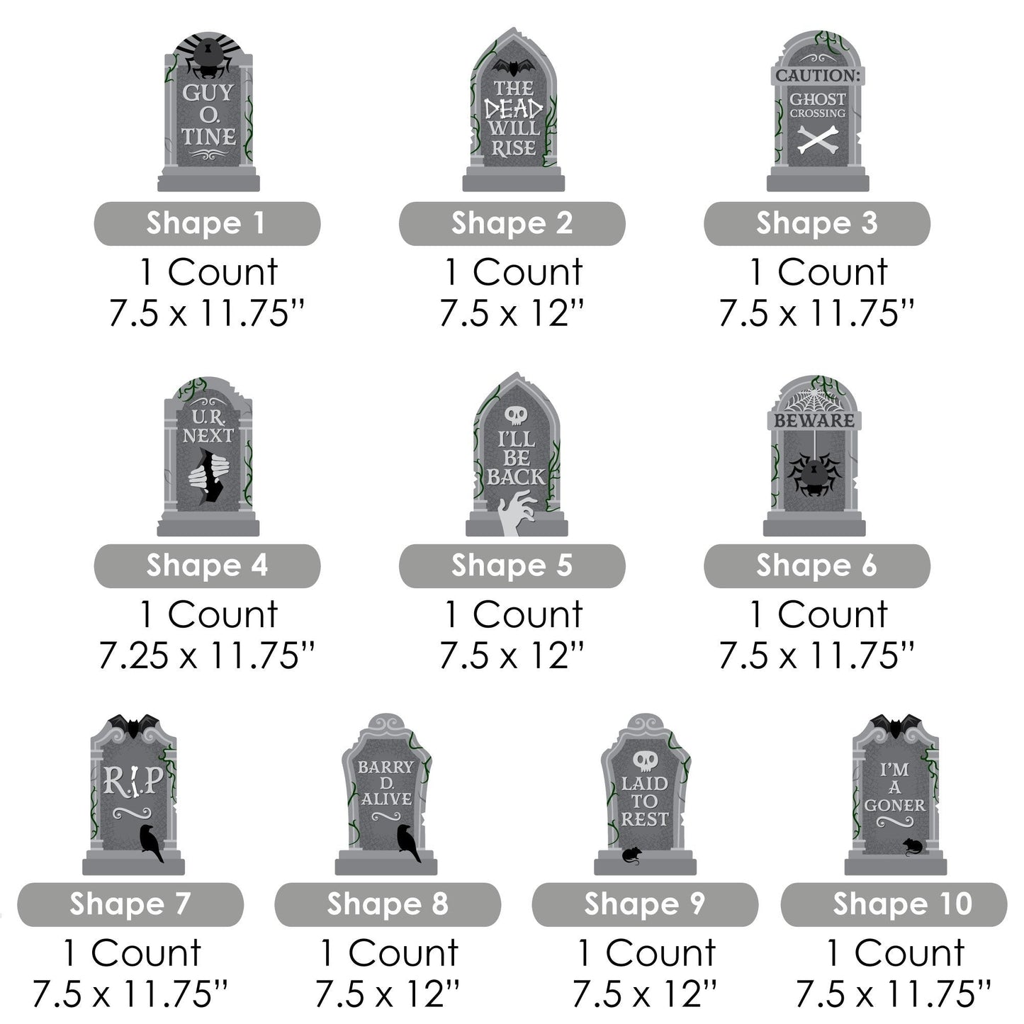 Creepy Cemetery - Lawn Decorations - Outdoor Spooky Halloween Tombstone Party Yard Decorations - 10 Piece