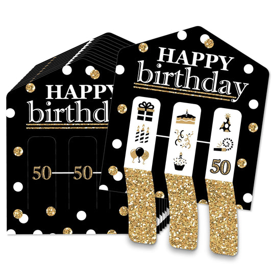 Adult 50th Birthday - Gold - Birthday Party Game Pickle Cards - Pull Tabs 3-in-a-Row - Set of 12