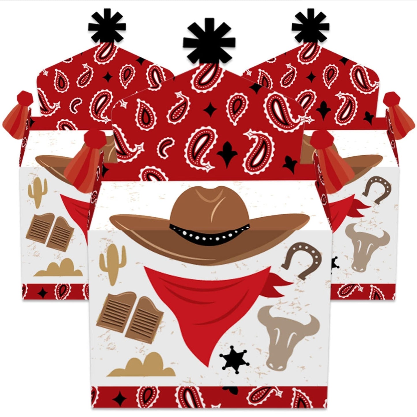 Western Hoedown - Treat Box Party Favors - Wild West Cowboy Party Goodie Gable Boxes - Set of 12