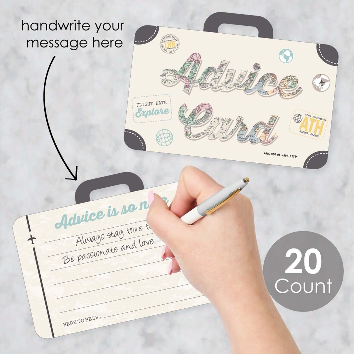 World Awaits - Suitcase Wish Card Travel Themed Graduation Party, Baby or Bridal Shower Activities - Shaped Advice Cards Game - Set of 20