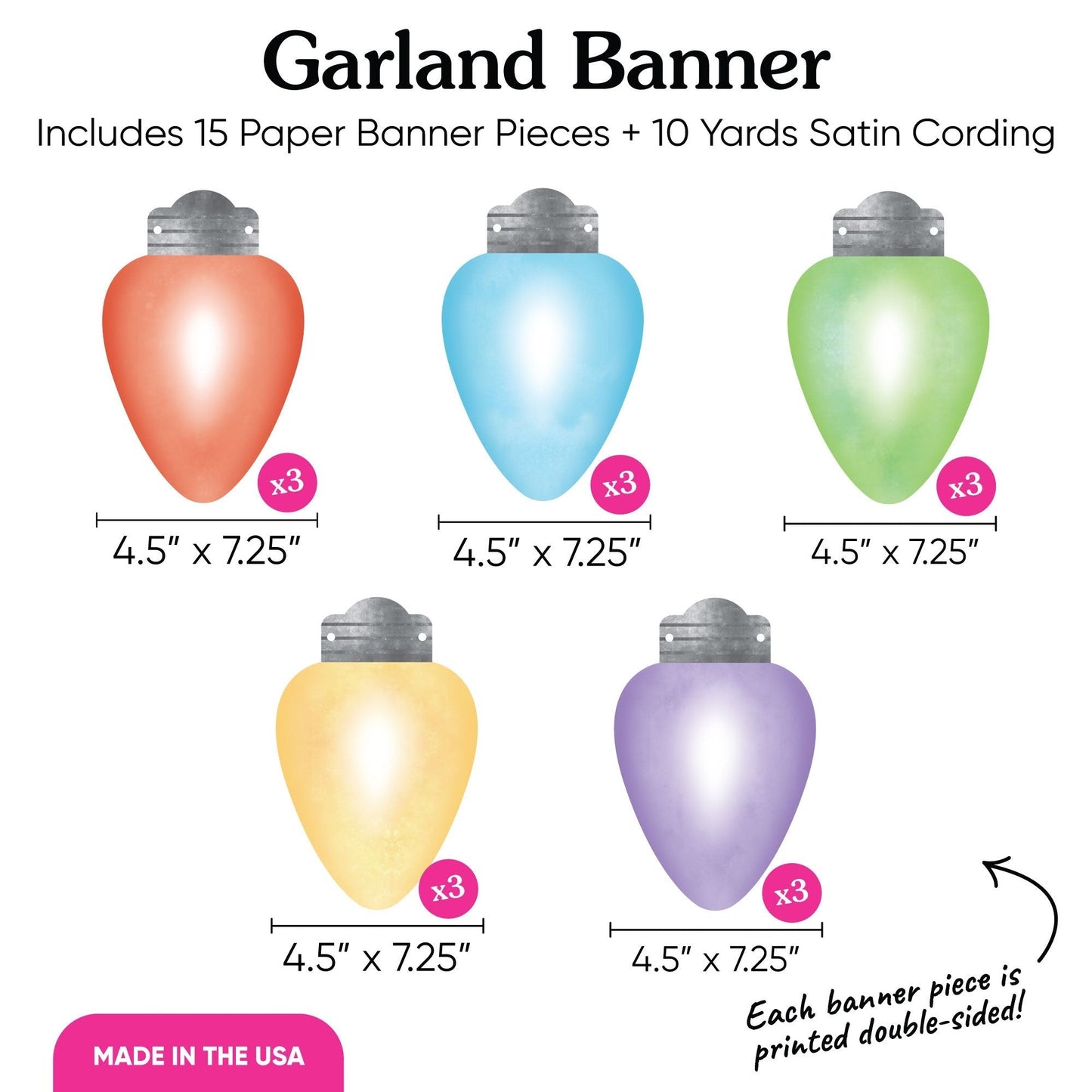 Christmas Light Bulbs Garland Banner - 15 Pc