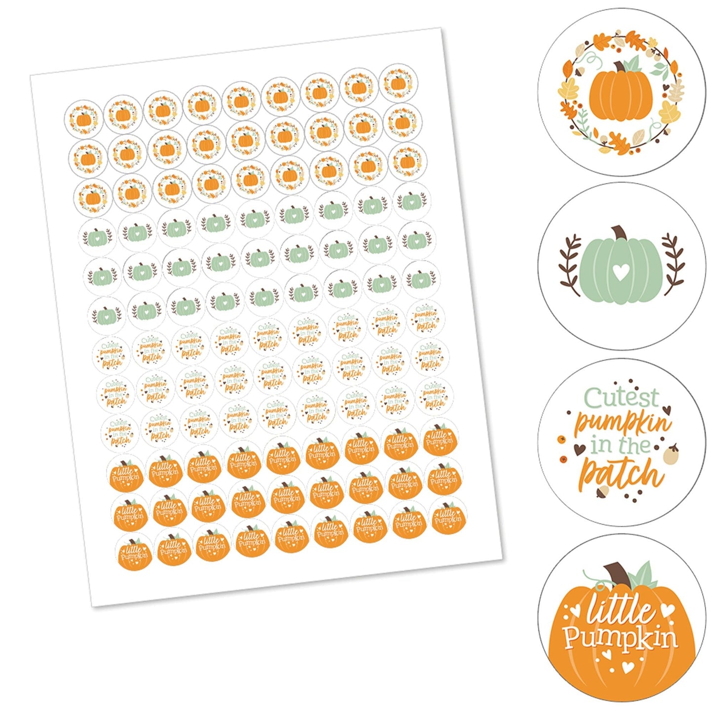 Little Pumpkin - Fall Birthday Party or Baby Shower Round Candy Sticker Favors - Labels Fit Chocolate Candy (1 sheet of 108)