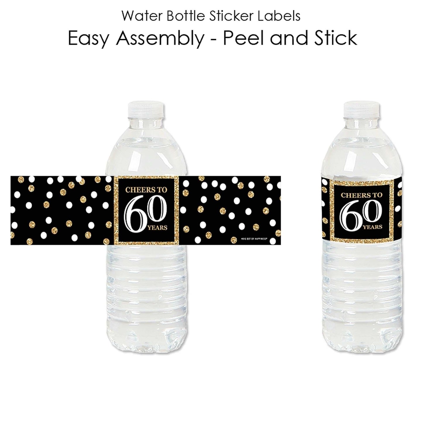 Adult 60th Birthday - Gold - Birthday Party Water Bottle Sticker Labels - Set of 20