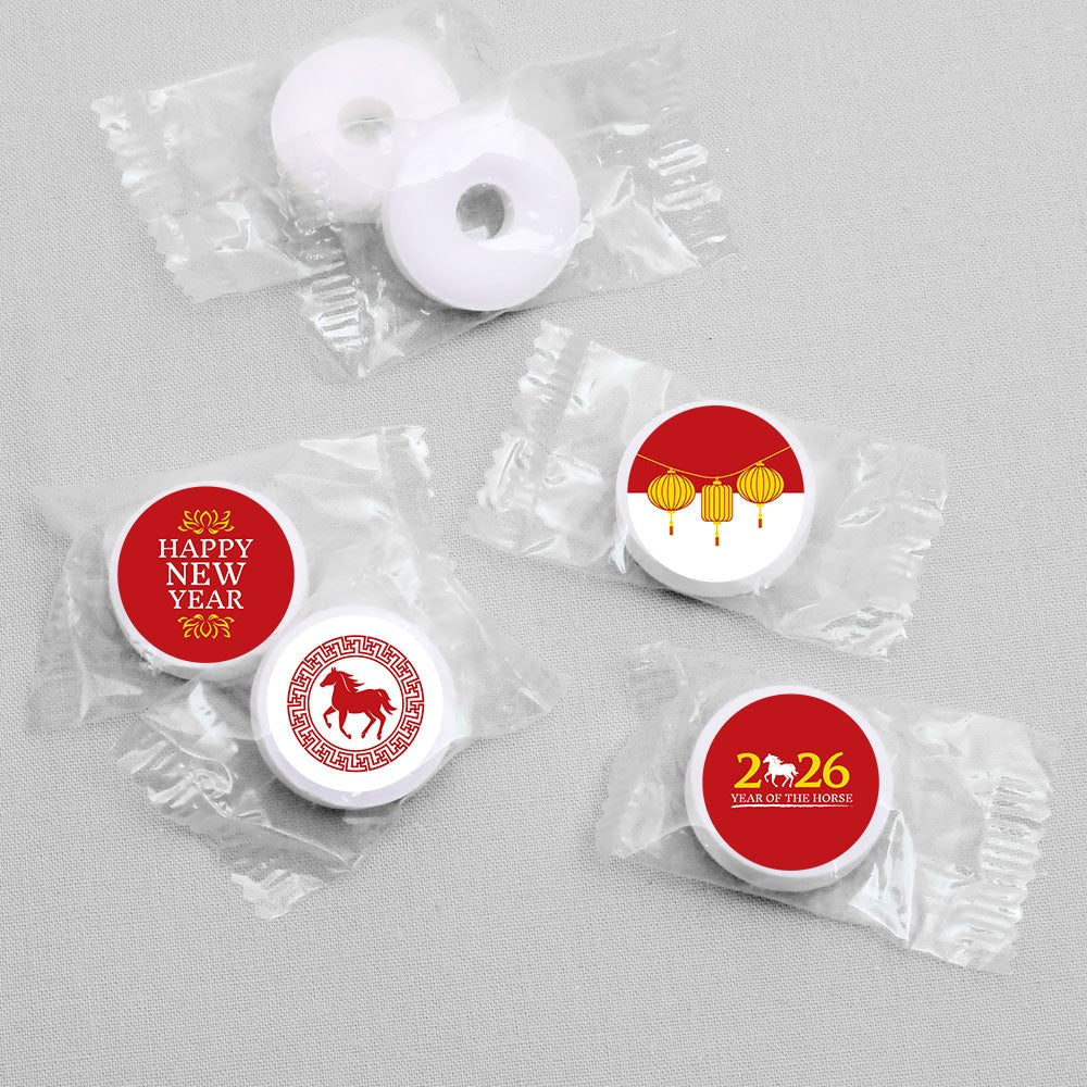 Chinese New Year - 2026 Year of the Horse Round Candy Sticker Favors - Labels Fit Chocolate Candy (1 sheet of 108)