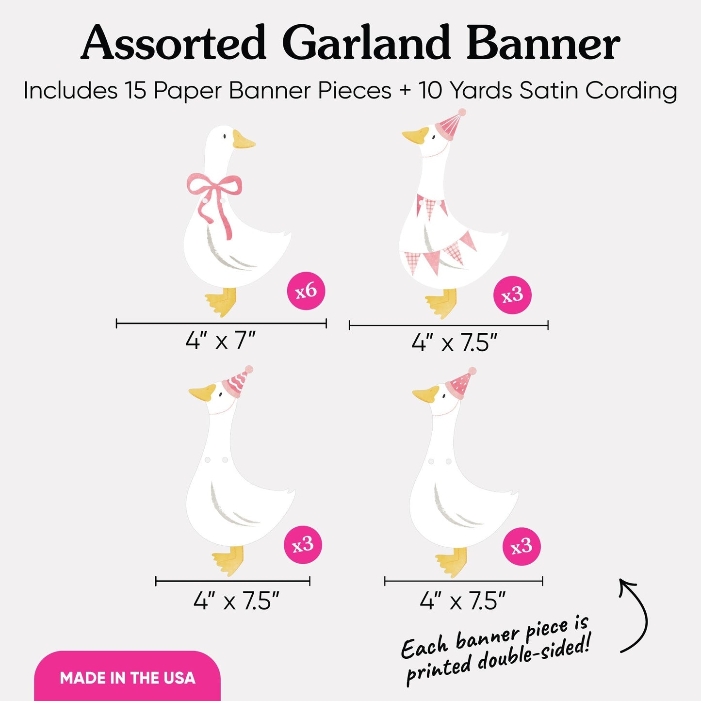 One Silly Goose Pink Garland Banner - 15 Pc
