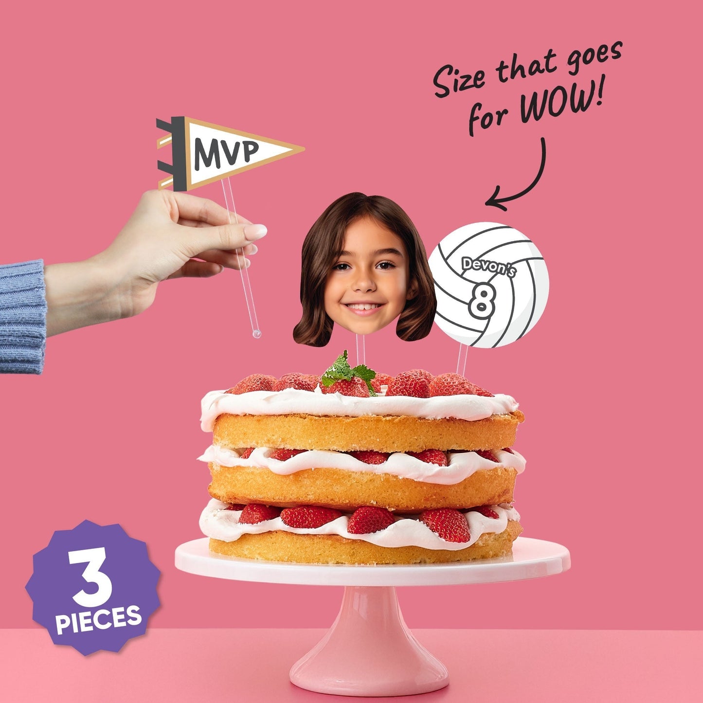 Custom Photo Volleyball Cake Topper - 3 Pc
