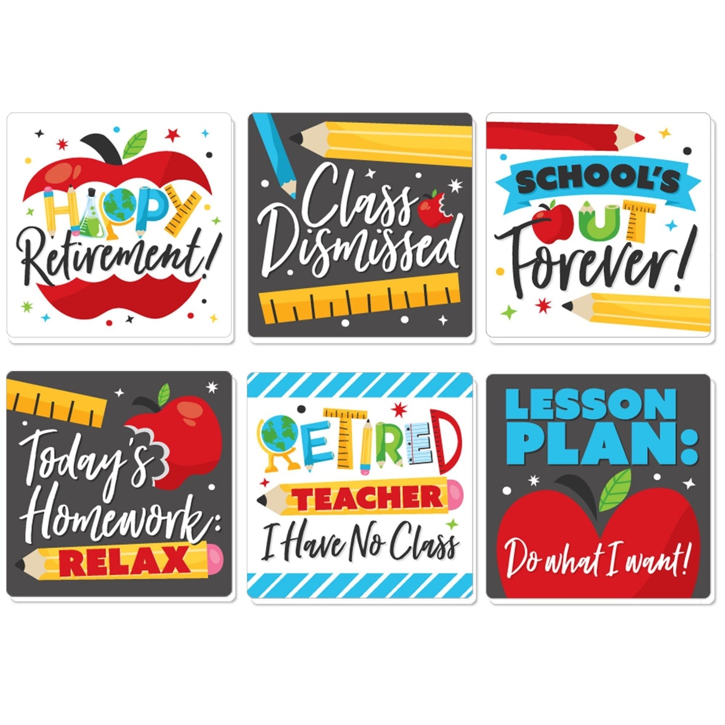 Teacher Retirement - Funny Happy Retirement Party Decorations - Drink Coasters - Set of 6