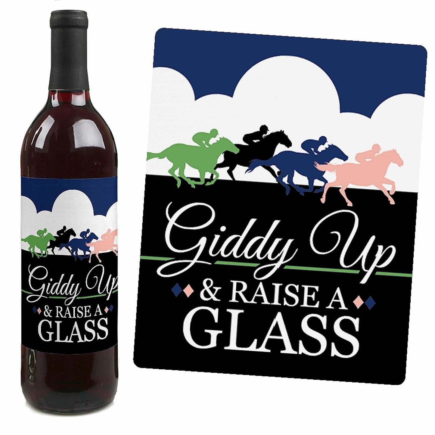 Kentucky Horse Derby - Horse Race Party Decorations for Women and Men - Wine Bottle Label Stickers - Set of 4