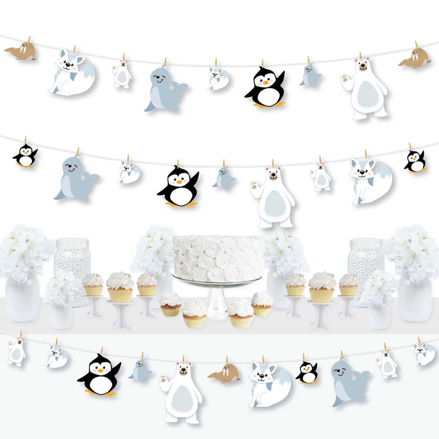 Arctic Polar Animals - Winter Baby Shower or Birthday Party DIY Decorations - Clothespin Garland Banner - 44 Pieces