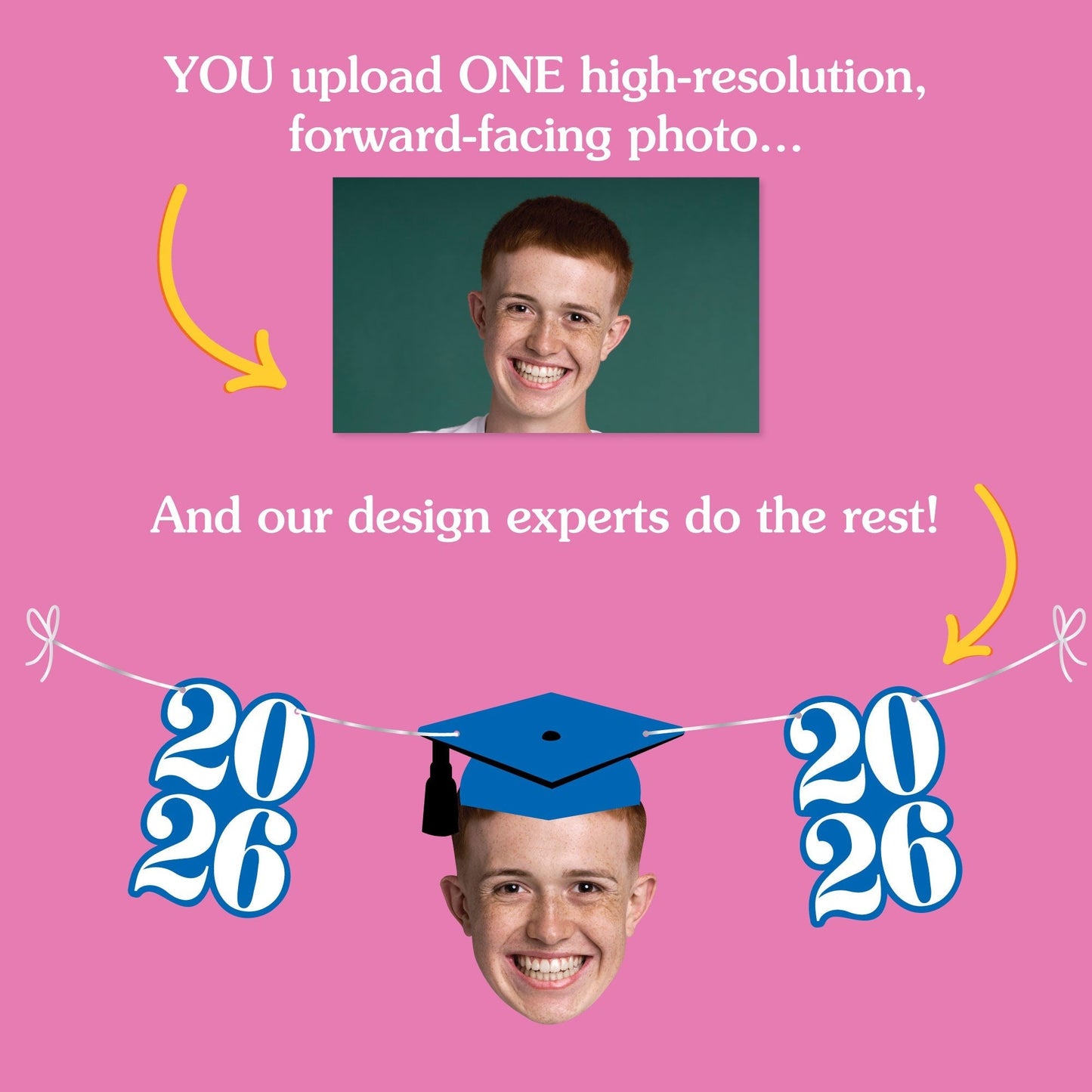 Custom Face Blue Graduation Garland Banner