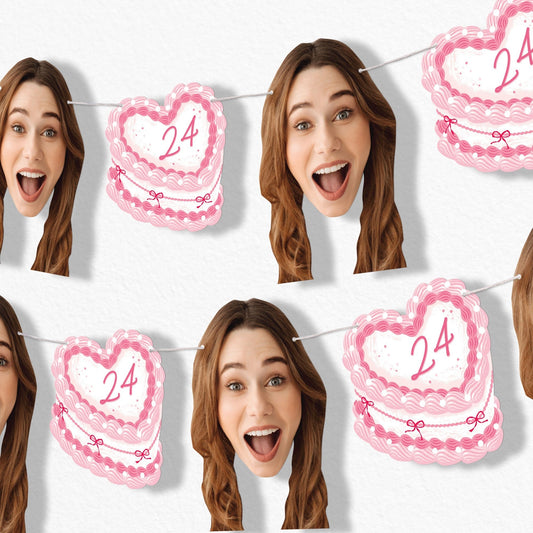 Custom Face Garland Banner - Pink Heart Cake