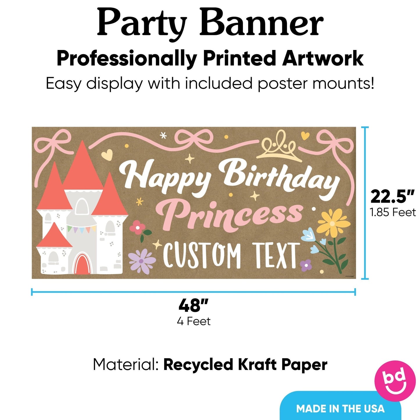 Custom Text Princess Birthday Kraft Banner